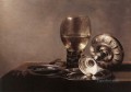Naturaleza muerta con copa de vino y cuenco de plata Pieter Claesz